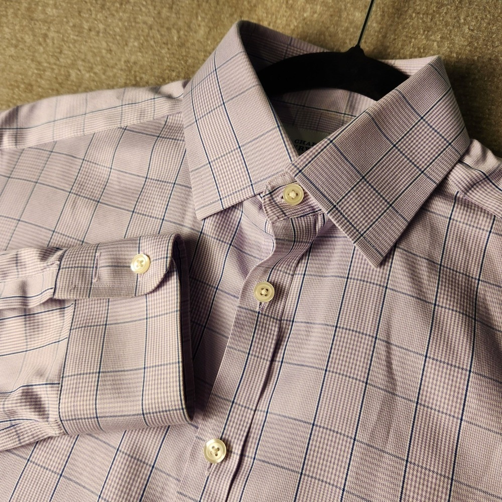 Charles Tyrwhitt Dress Shirt Mens 15/33 Purple White Extra Slim Fit Non-Iron